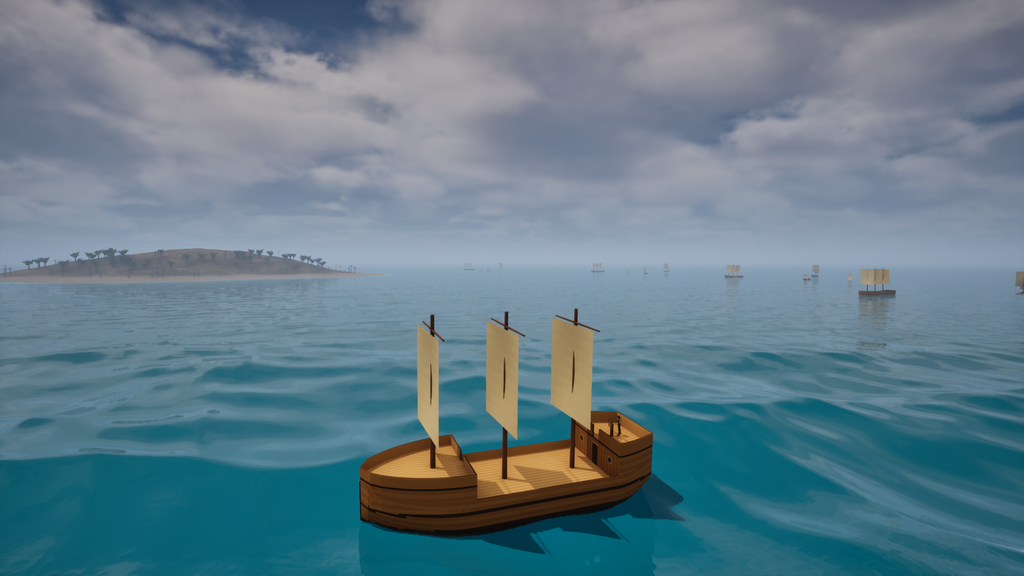 A great ship seen from the bow